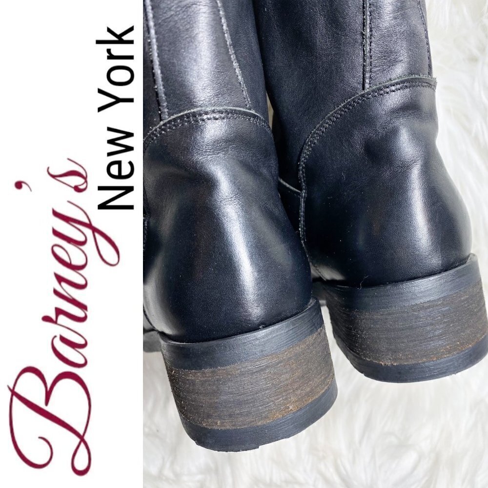 BARNEY'S NEW YORK Black Leather Moto Buckle Ankle Boots, Size 37 - Picture 7 of 11